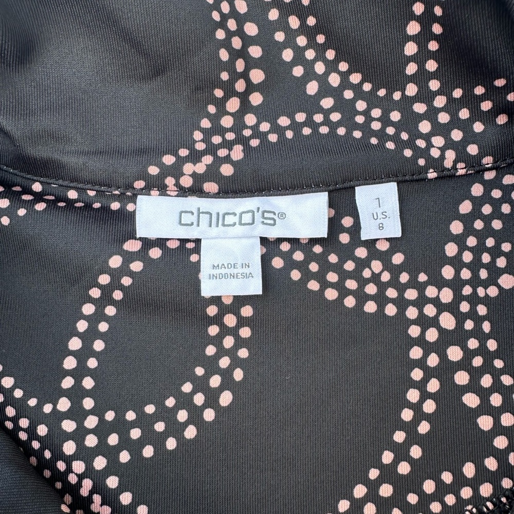 Chico's Black Half-Zip Sweatshirt with Pink Dot Circle Print - Picture 3 of 5